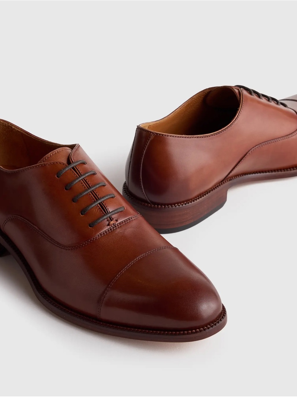 QUINCE NEW Men Italian Leather Cap Toe Oxford Cognac Shoes MENS - 10.5